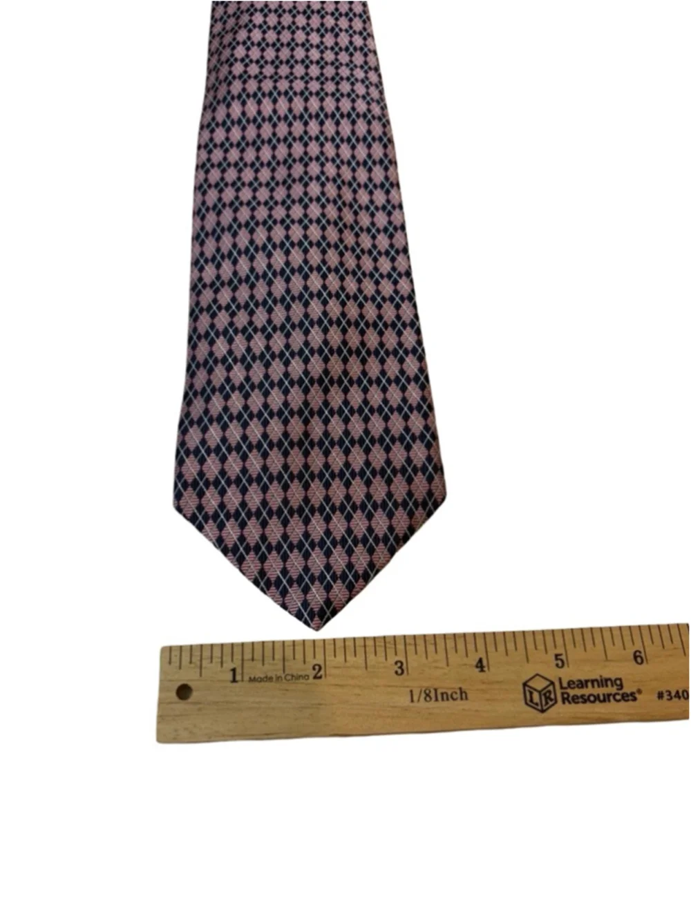 Brooks Brothers Silk Tie Pink Navy Geometric Diamond Pattern Made USA Italy